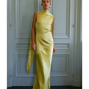 Elegant Yellow Gown with Scarf Detail
